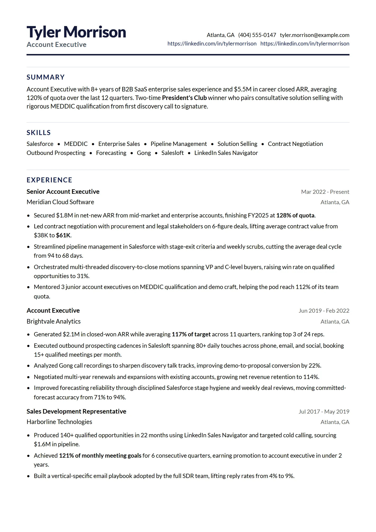 Vanguard — Best for Account Executive template preview