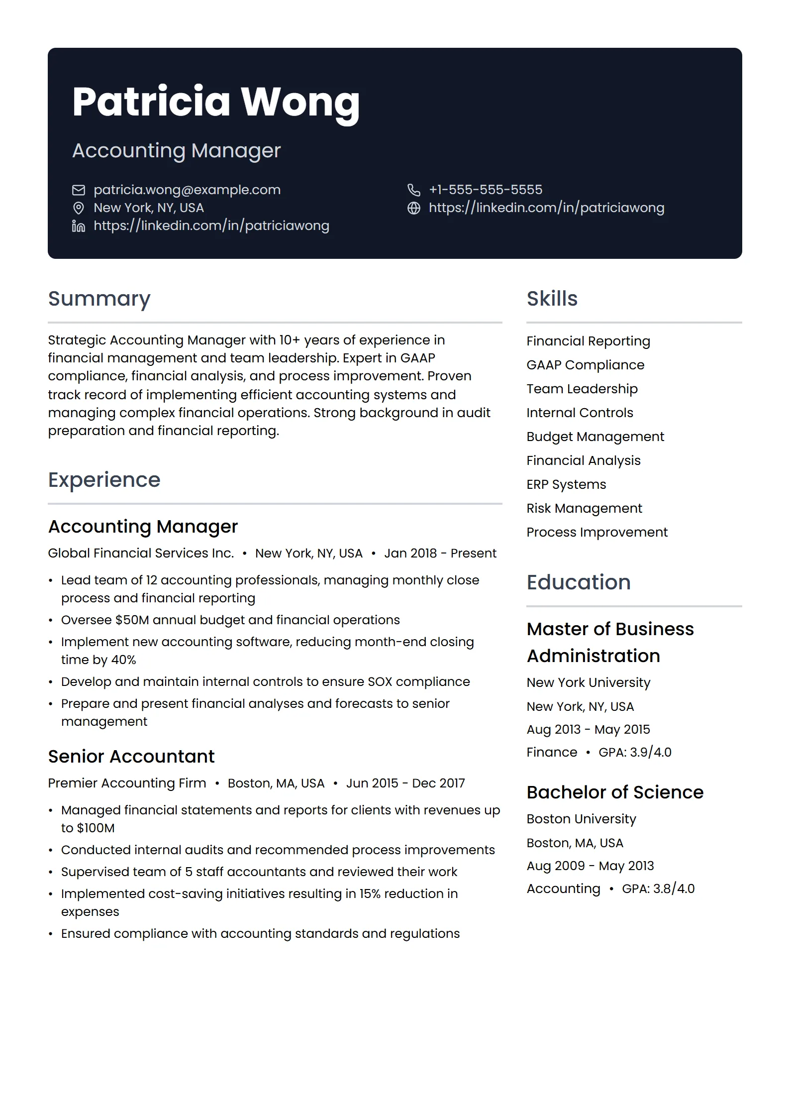 Sapphire — Best for Accounting Manager template preview