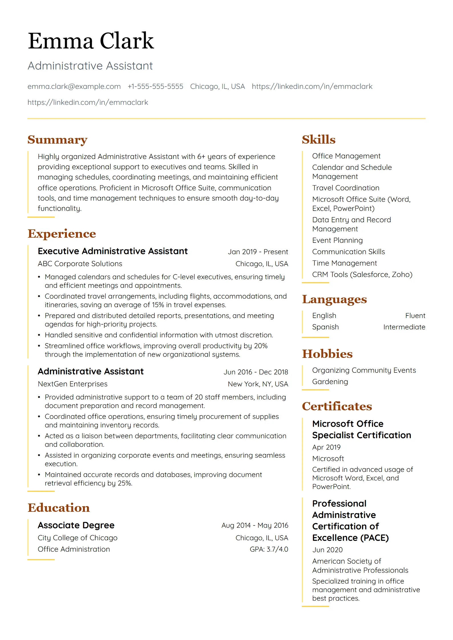 Marigold — Best for Administrative Assistant template preview