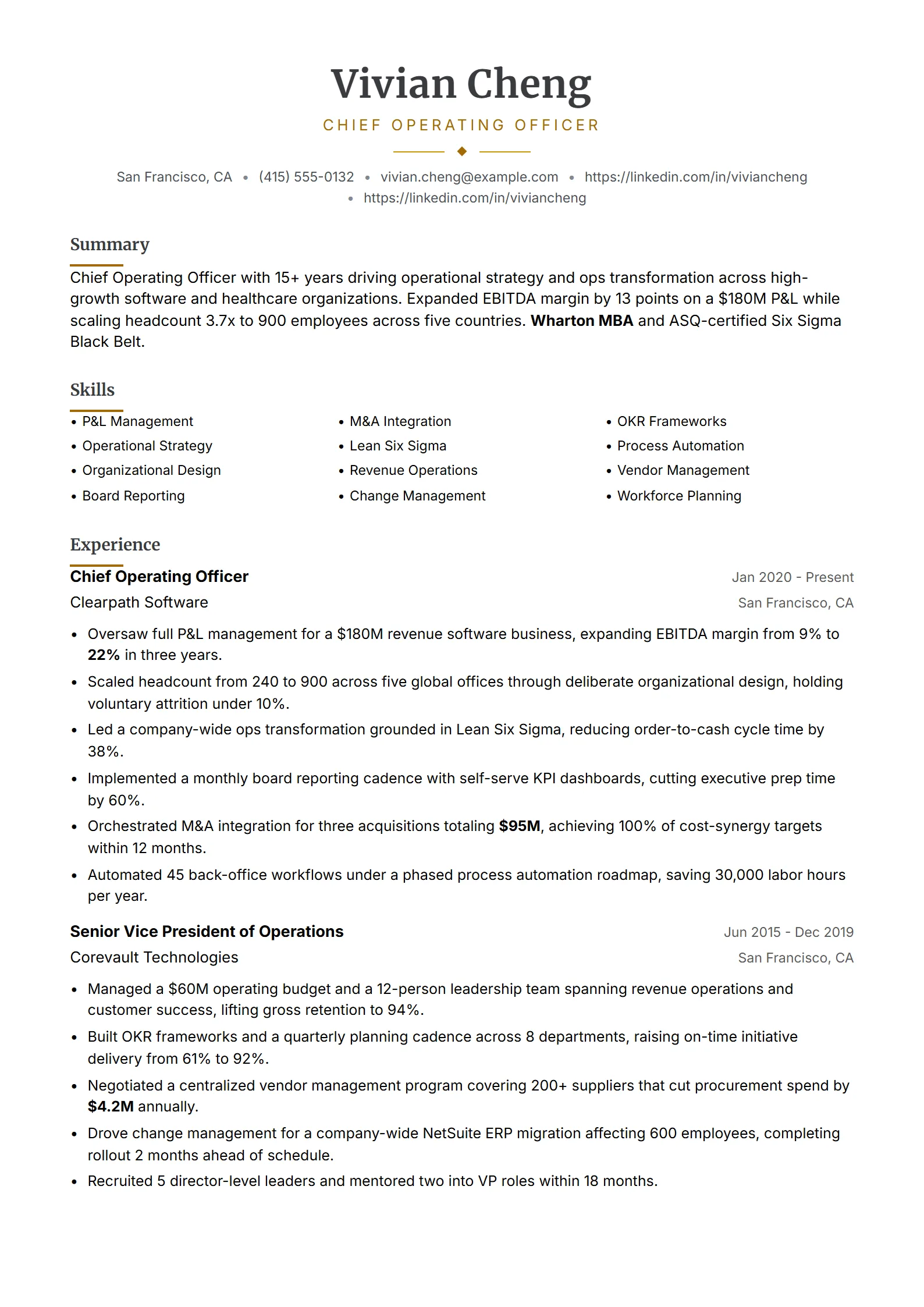 Aurelia — Best for Chief Operating Officer template preview