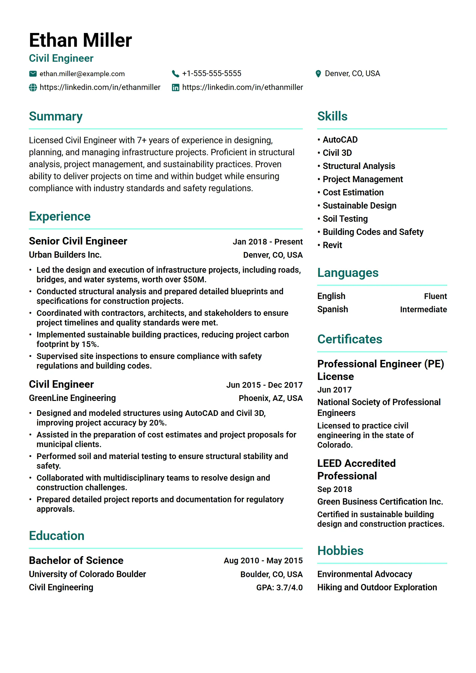 Cypress — Best for Civil Engineer template preview