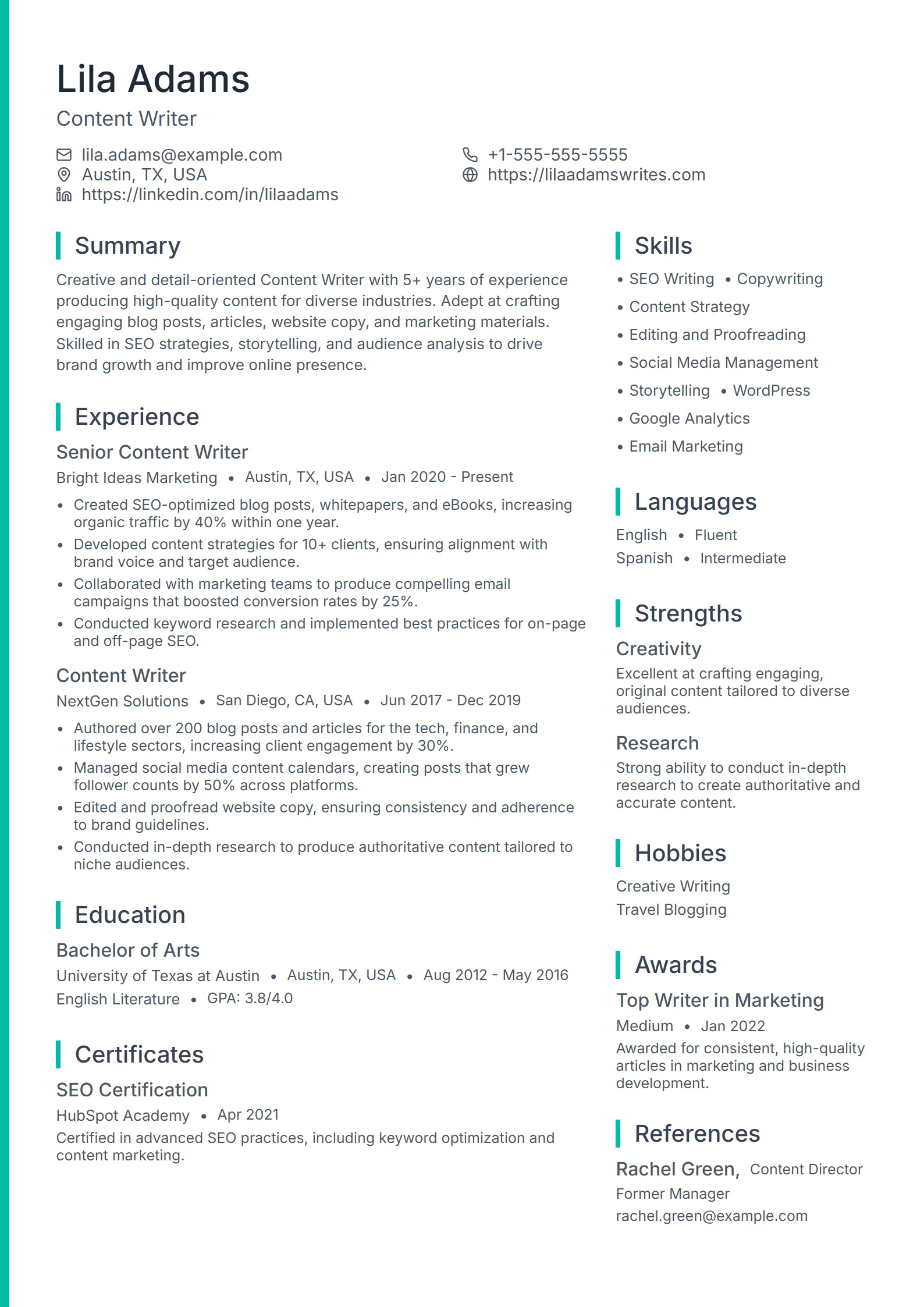 Cascade — Best for Content Writer template preview