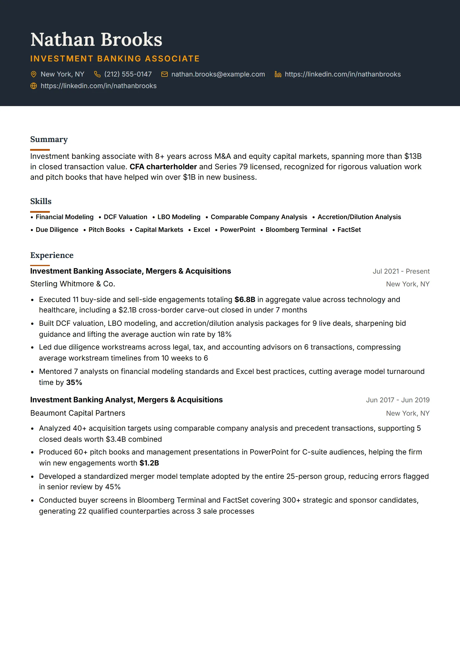 Amber Crest — Best for Investment Banker template preview