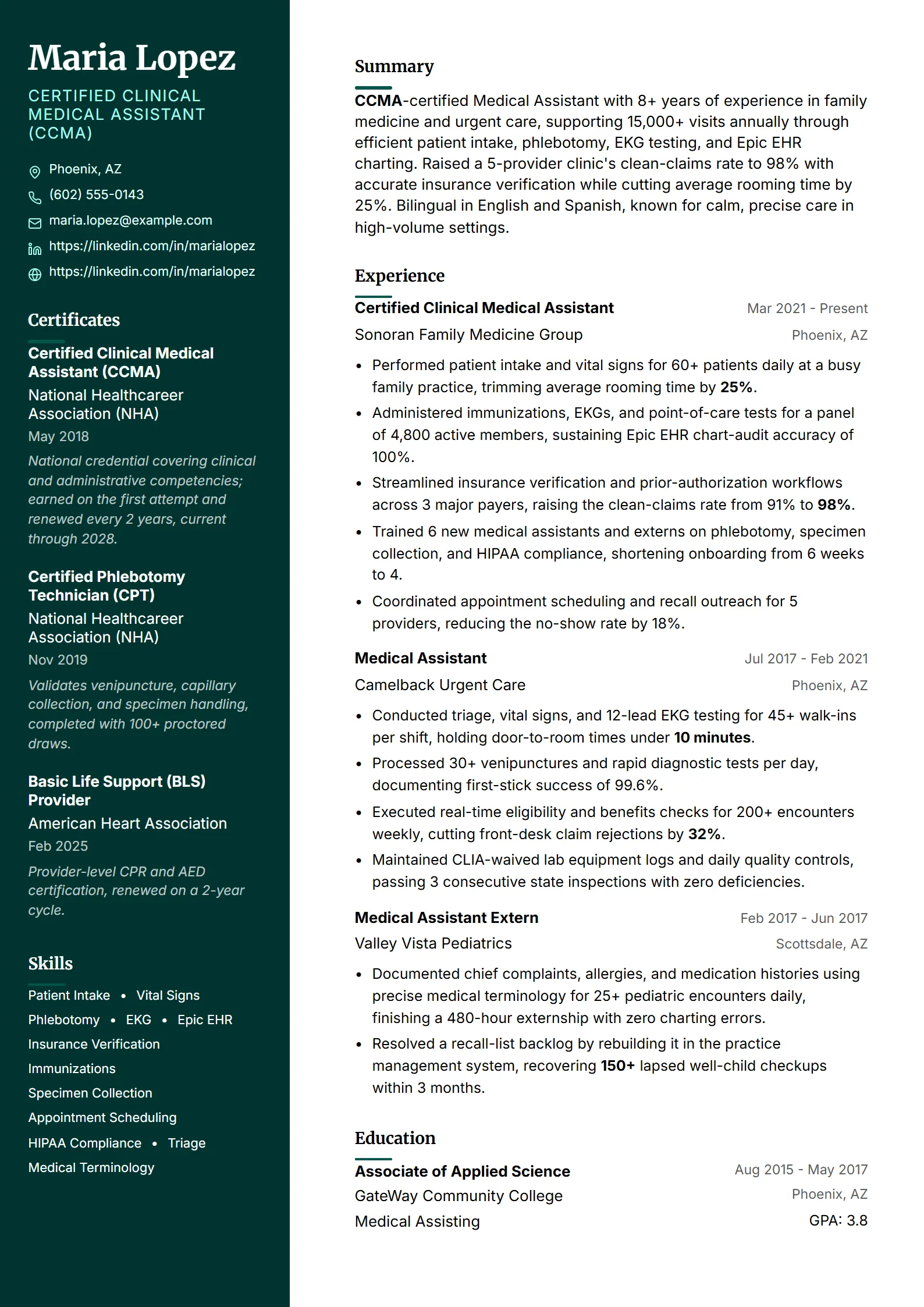 Evergreen — Best for Medical Assistant template preview