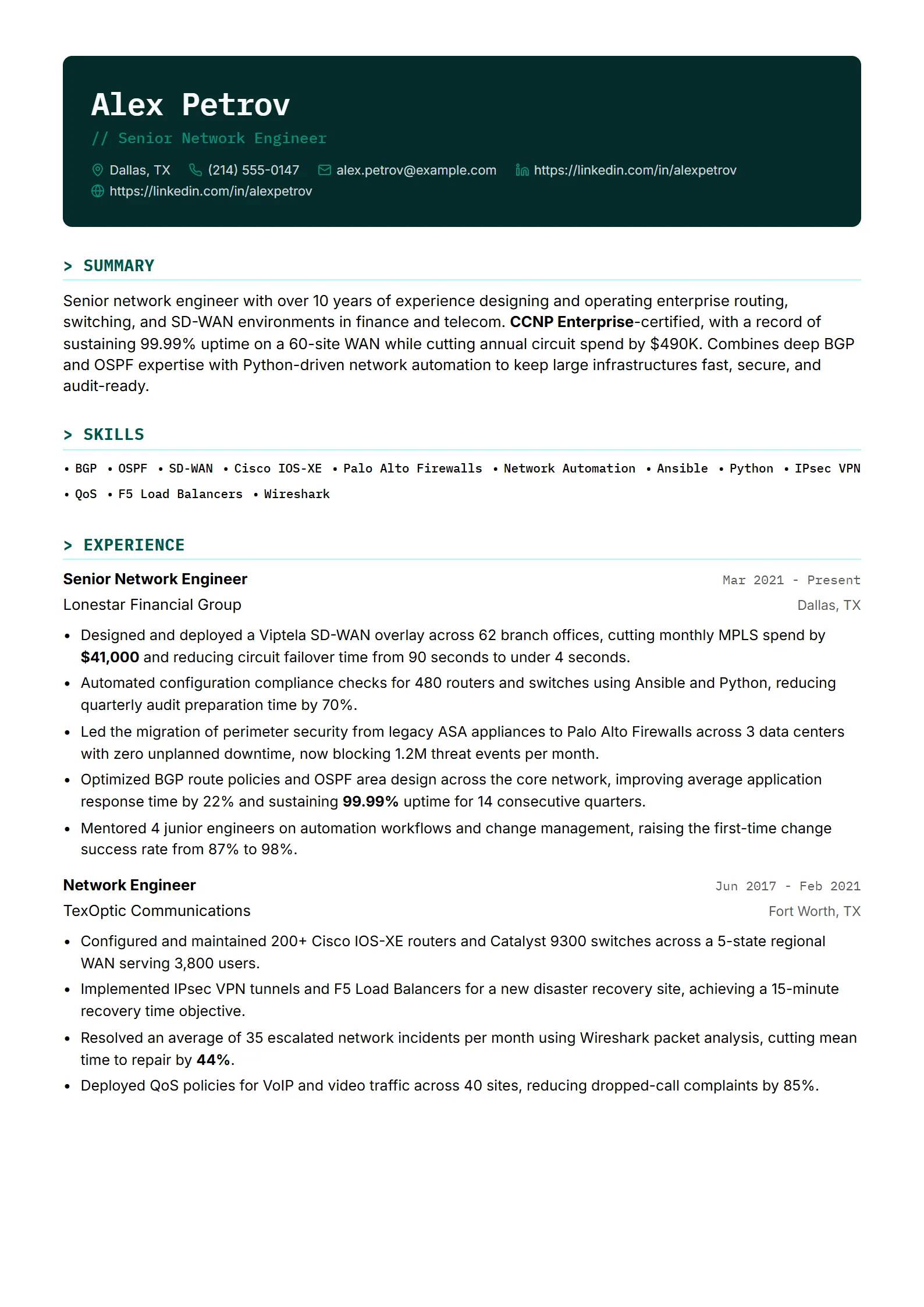 Terminal — Best for Network Engineer template preview