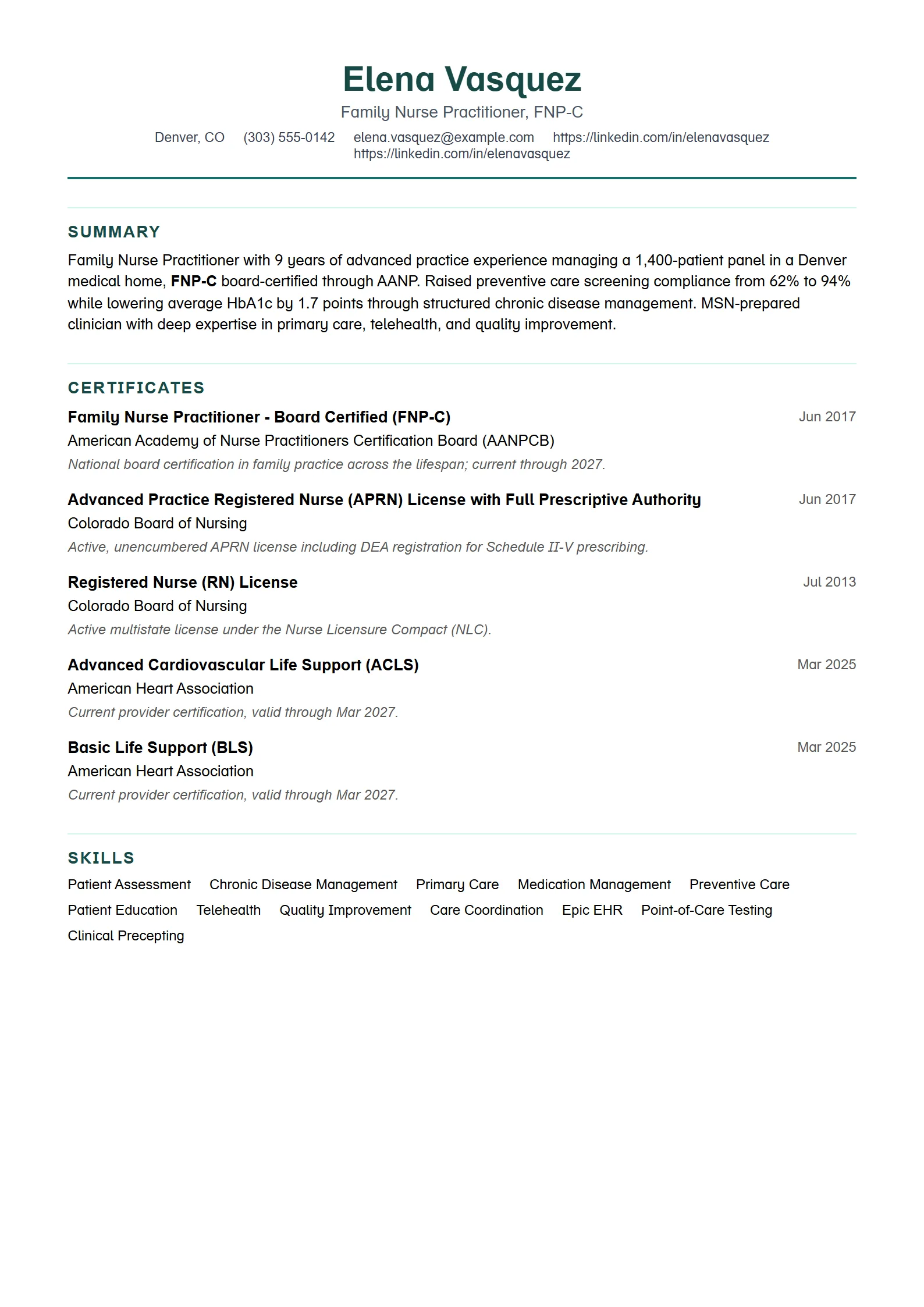 Verdant — Best for Nurse Practitioner template preview