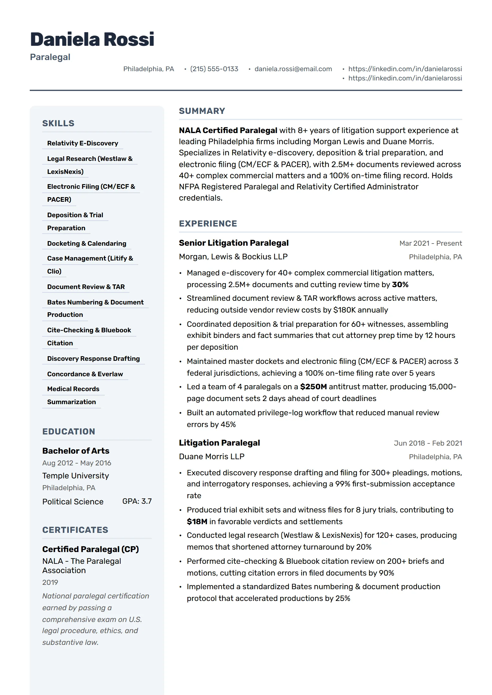 Slate — Best for Paralegal template preview