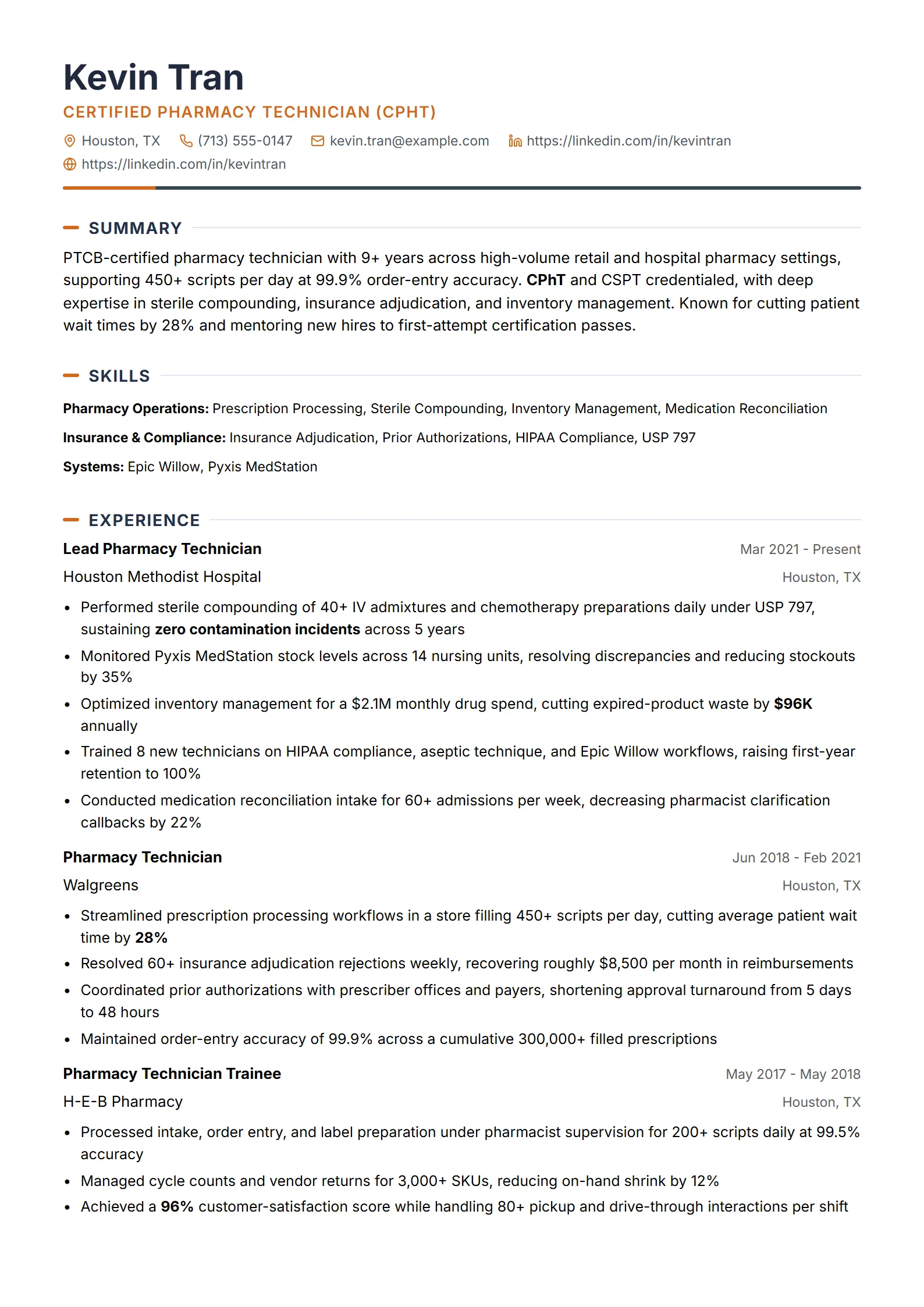 Ember — Best for Pharmacy Technician template preview