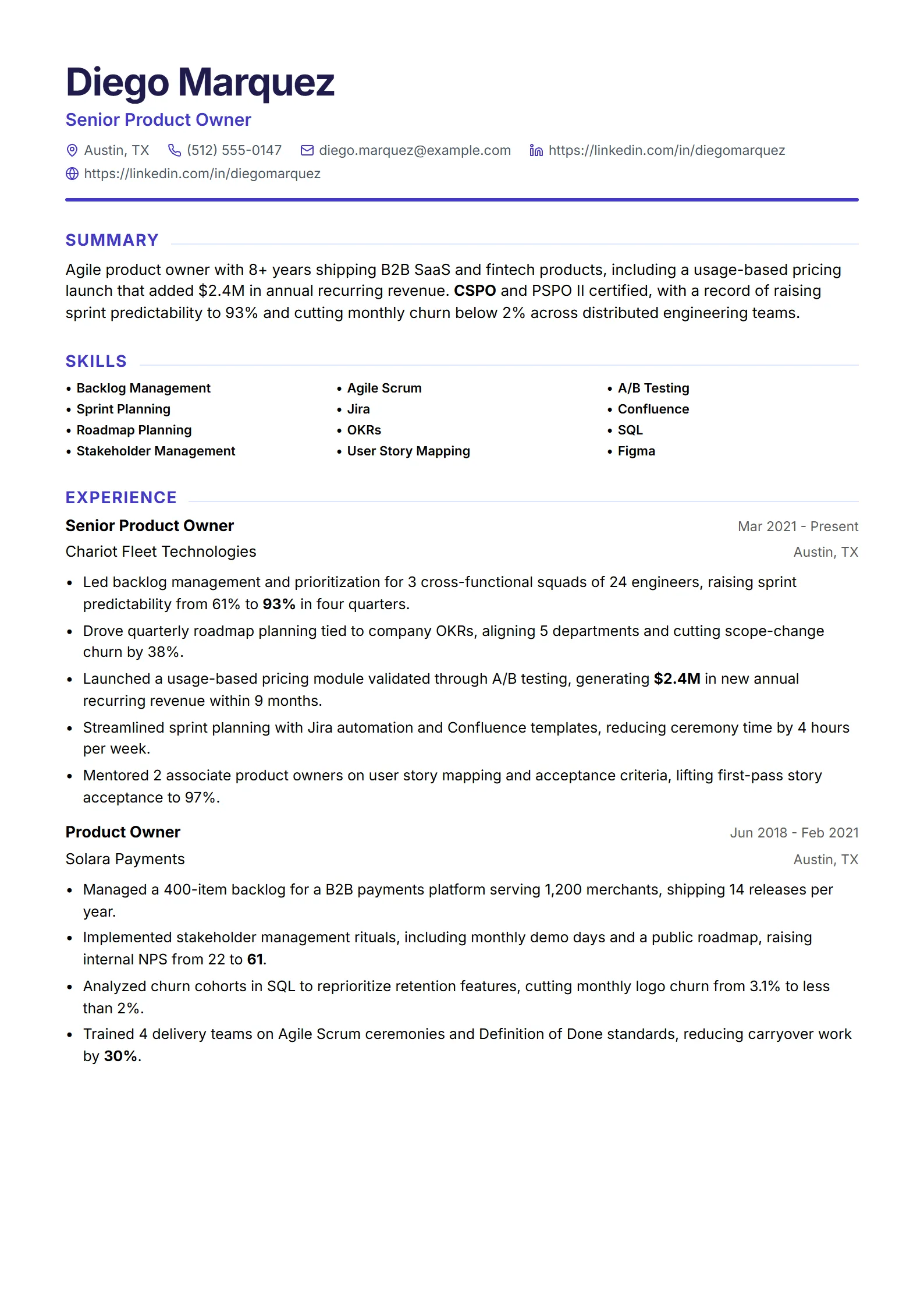 Indigo — Best for Product Owner template preview