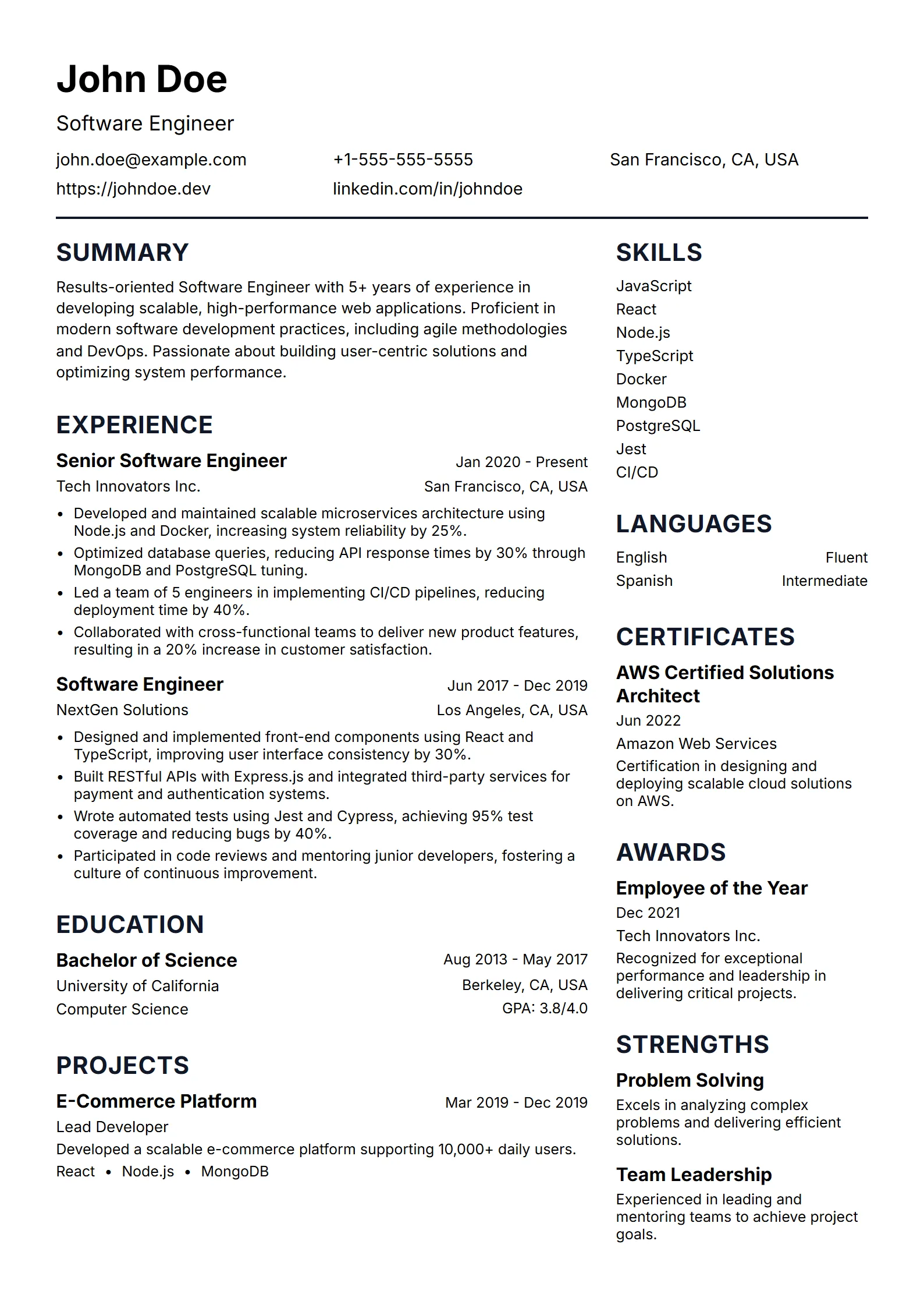Chronicle — Best for Software Engineer template preview